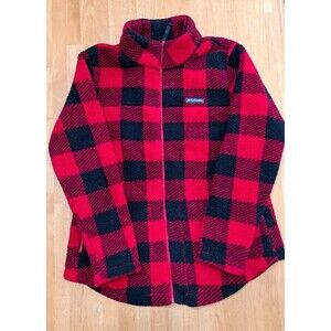 Columbia Cozy Sherpa Fleece Full Zip Jacket Red & Black Plaid Size XL